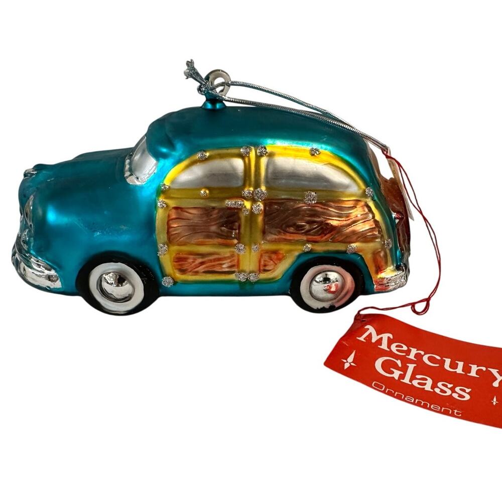 Dept 56 Handblown Mercury Glass Jumbo Christmas Woody Station Wagon Ornament-NWT
